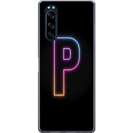 Kompatibel Mobilcover til Sony Sony Xperia 5 Minimalistisk neonbogstav P i farvegradient og lyseffekt mod sort baggrund i digital neonstil