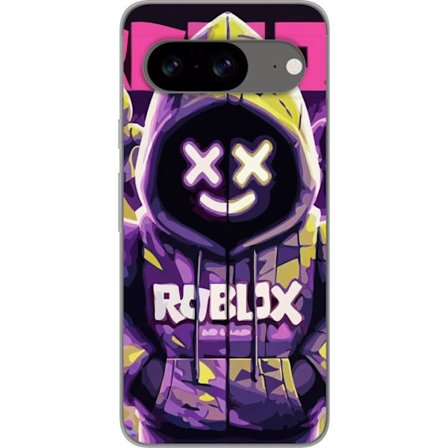 Kompatibelt Mobilskal till Google Google Pixel 8 Färgstark Roblox-inspirerad huvtröjskaraktär med neonfärger och mask, digital spelillustration pe