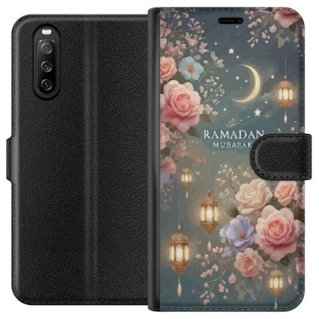 Yhteensopiva Lompakkokotelo Sony Xperia 10 III Pimeä fantasiamaailma ihmisellä ja demonisella olennolla tulisessa maisemassa, jossa yliluonnollista