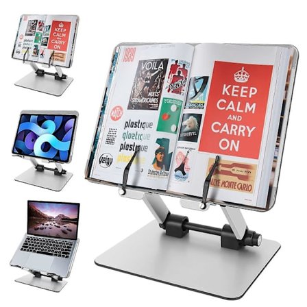 Bokstøtter for lesing, 36 cm høy aluminium bokstøtte for lesing og kjøkken, 180° justerbar bokholder for lesing, laptopstativ, bokstativ
