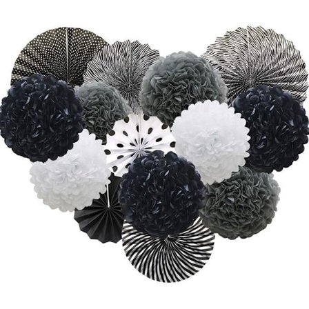 Svarte papirhengende festdekorasjoner, sett med runde papirvifter