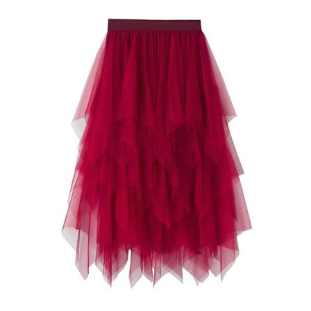 Dame Tulle Skørt Elastisk Talje Mesh Langt Skørt red