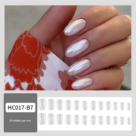 24 stk. Press on hvid | Chrome Aurora finish dual tone med negle påføringssæt Hailey's Pearl Gloss Nail Art