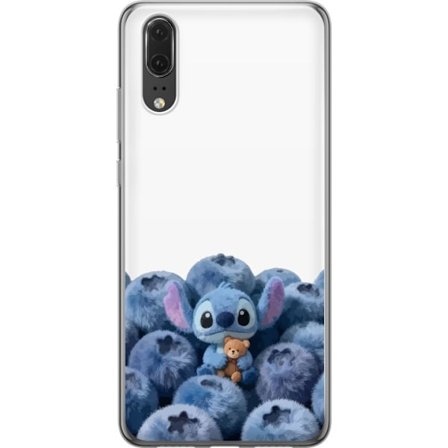 Kompatibel Mobilcover til Huawei Huawei P20 Sød blå karakter blandt blåbær med bamse i blød og legende illustration