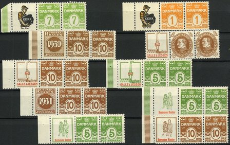 Danmark - Samling af reklamevedhæng på 1 indstikskort - Ubrugt