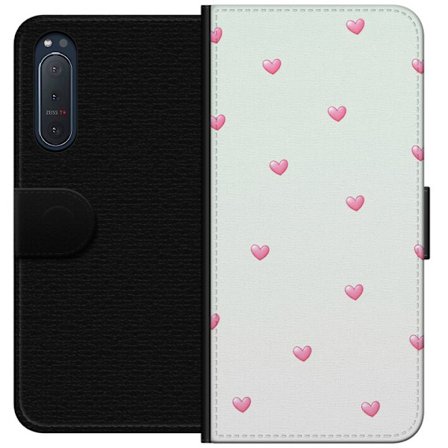 Yhteensopiva Lompakkokotelo Sony Sony Xperia 5 II Minimalistinen kuvio vaaleanpunaisilla sydämillä vaalealla taustalla, suloinen ja yksinkertainen m