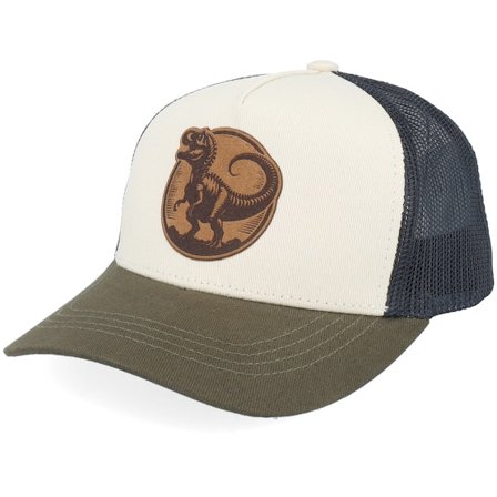 Kiddo Cap - Grün trucker Cap - Kids T-rex Dino Brown Round Patch Ivory /Black/Mash A-Frame Trucker @ Hatstore