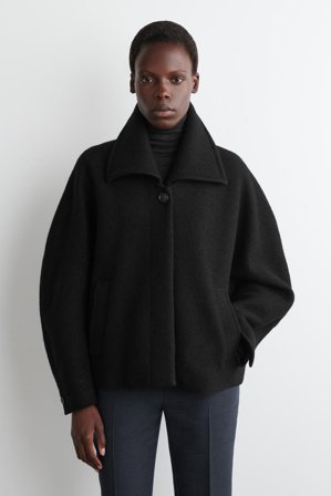 COS Women's Oversized Boiled-Wool Short Jacket in Black