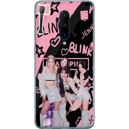 Kompatibelt Mobildeksel til OnePlus 7T Pro Blackpink Blink design med Lisa Jennie Jisoo og Rose, rosa og svart bakgrunn, fanskiltninger og lightstick,