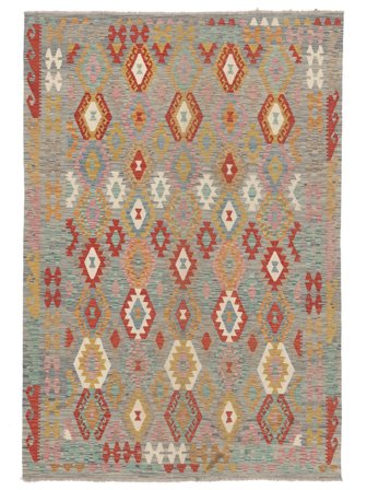 204X298 Tapis D'orient Kilim Afghan Old Style Marron/Vert Foncé (Laine, Afghanistan)