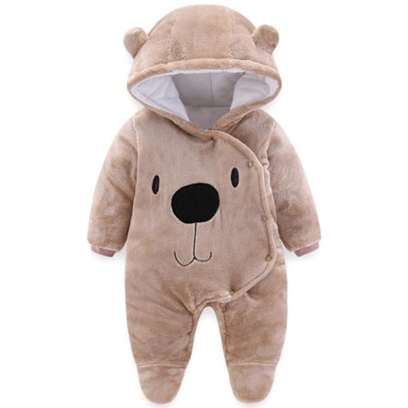 Söpö Karhu -kuvioinen talvihaalari vastasyntyneille, lämmin paksu jalkaterällinen haalari vauvoille 3-6 kuukautta, unisex ruskea