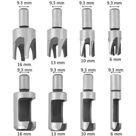Träpluggborr 8 st Träpluggsskärare Borrkronor Klor 6mm /10mm/13mm/16mm Kolstålplugg Set