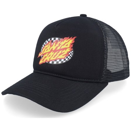 Santa Cruz - Musta trucker Lippis - Oval Check Flame Black Trucker @ Hatstore