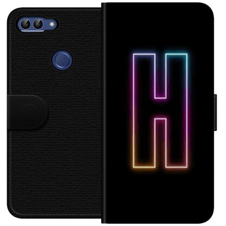 Kompatibel Tegnebogsetui til Huawei Huawei P smart Minimalistisk neonbogstav H i farveskiftende lys mod sort baggrund med moderne typografisk følelse