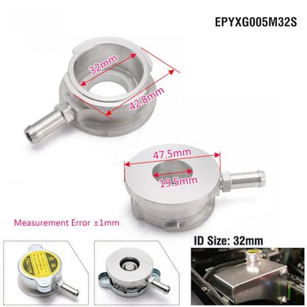 HUB Sports - Svejs på Radiator Påfyldningsstuds ID 41mm eller 32mm M/ 1/8 " NPT Overløbsport Billet Aluminium Med Hætte EPYXG005M