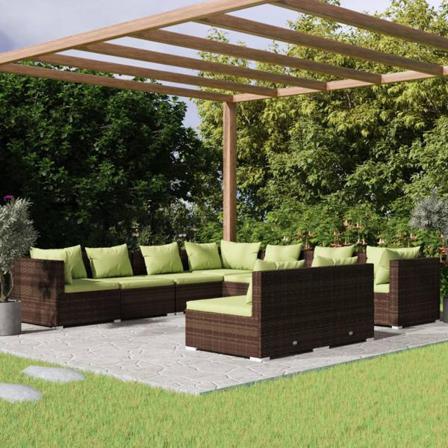 Vidaxl Loungegrupp För Trädgården Med Dynor 9 Delar Konstrotting Brun