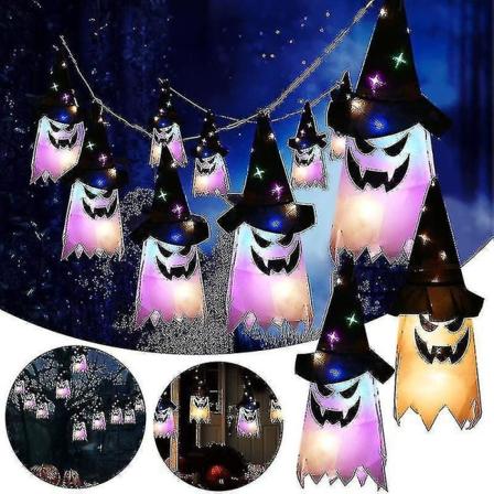 5 stk. i et sæt Halloween-dekoration Ghost Led-lys Glødende skrækrekvisitter Spøgelse Heksehat Hængende lampe Farvet lys