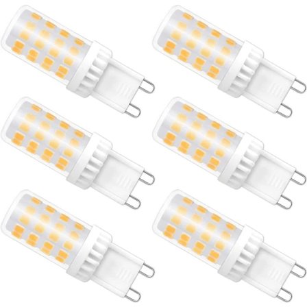 Dæmpbar G9 LED-pære, 4W svarende til 40W halogen, 480 LM, varm hvid 3000K, standard G9-sokkel, 360° rotationsvinkel med 6-pak