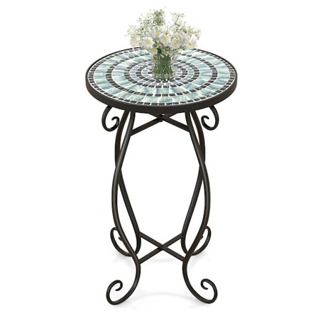 Rundt sidebord mosaikbord lavet af metal og keramik ∅30 x 50 cm til altan, terrasse, have