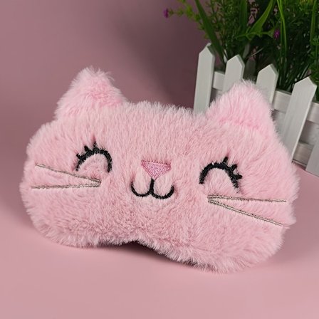 1 st Söt 3D Kattmönster Plysch Sovmask för Kvinnor, Mjuk Fleece Ögonmask, Oparfymerad, Inget Batteri Behövs, Portabelt Rese-Sömn Tillbehör, Sovmask