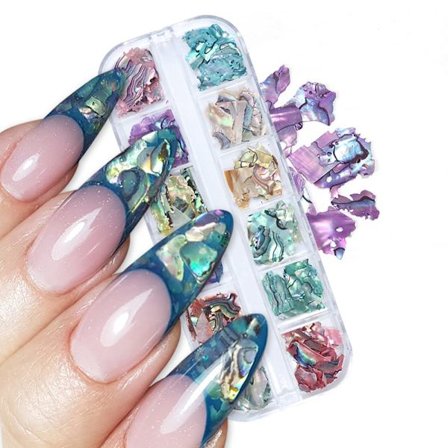 Skjellflak for neglekunst, fargerike skjell neglekunst paljetter glitter uregelmessig abalone skjell neglekunst skiver manikyr DIY paljett tilbehør