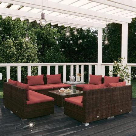 Vidaxl Loungegrupp För Trädgården Med Dynor 9 Delar Konstrotting Brun
