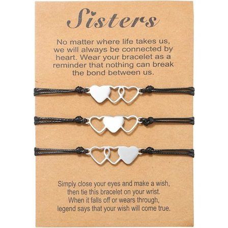 Systers Hjärta Armband 3 st Vänskapsarmband Set Bästa Vän Hjärta Armband Flätat Reparmband Snöre Armband