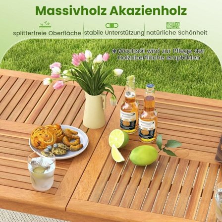Trädgårdsbord akaciaträ 200 x 90 cm stort uteplatsbord för 8 personer naturell