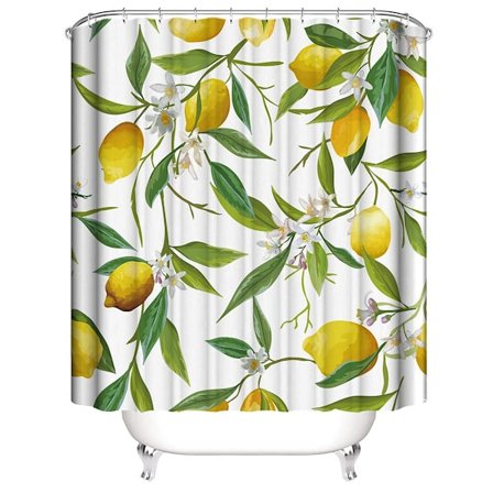 Duschdraperi med Citron - Blommiga Duschdraperier för Badrum, Badrumsblomdekoration för Toalett, Tyg Badrumsdekorset med 12 Krokar 72 x 72 tum