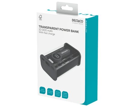 Deltaco Powerbank Transparent 10000 mAh