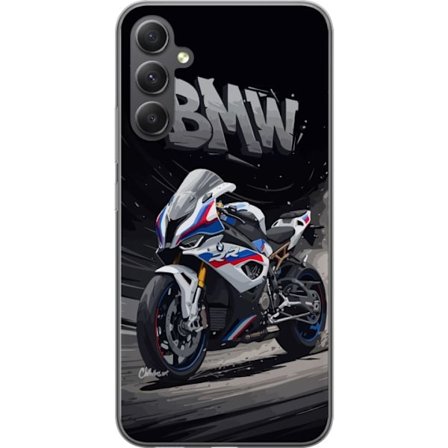 Kompatibelt Gjennomsiktig deksel til Samsung Galaxy A25 BMW sportsmotorsykkel illustrasjon hvit og blå supersport sykkel for motorsykkelentusiaster s