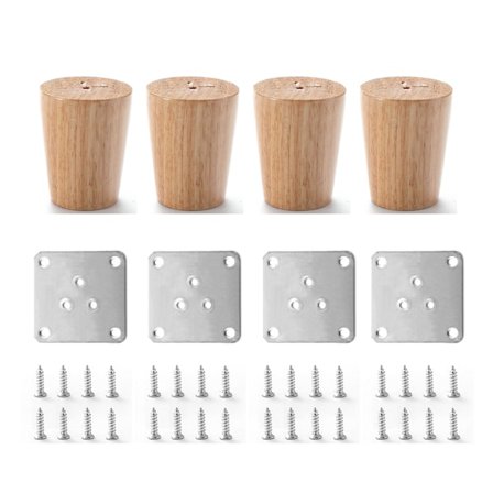 4x 6cm massive træmøbelben med monteringsplade og skruer f