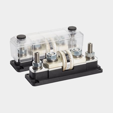 Sikringsholder TBS Electronics DCM Class-T Fuseholder, til 1 T-sikring, med ekstra tilslutningspunkter til kabler, M10, 60 V, 600 A