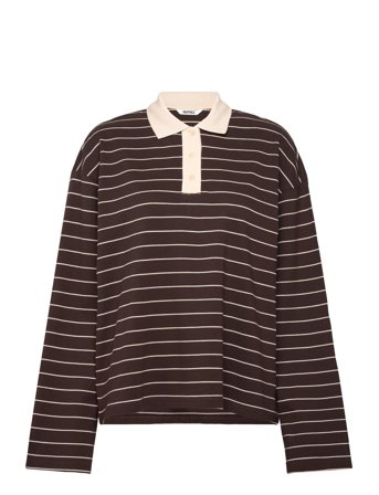 Monki Long-Sleeved Cotton Polo Top - Brown - XXS