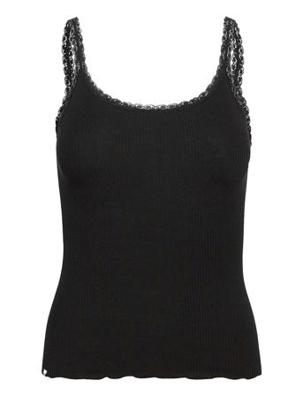 Cotton Top Regular W/ Lace Top Ærmeløs Top Sort Barbara Kristoffersen By Rosemunde