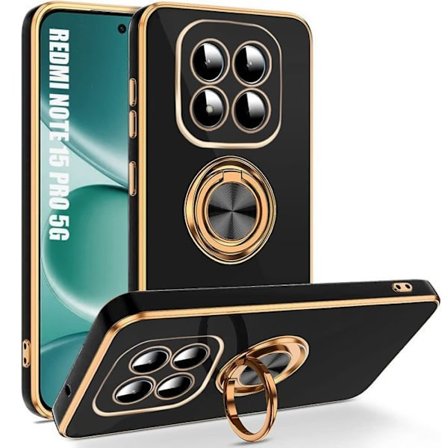 Cover til Xiaomi Redmi Note 15 Pro 5G, Stødabsorberende Silikone med Rotationsring - Sort