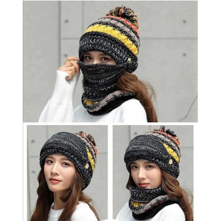 Varm strikket vinterlue, skjerf, skimaske og ansiktsbeskyttelse for kvinner.