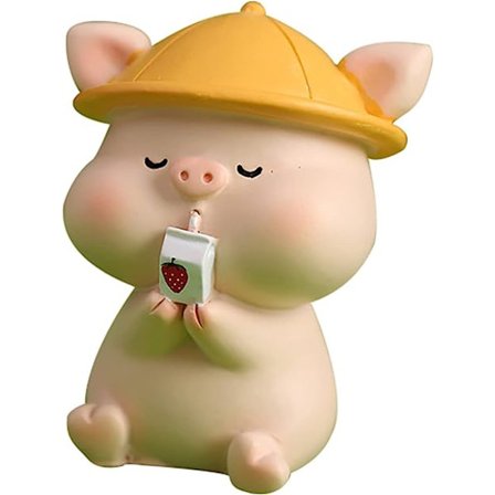 Drikkende gris statue - Mini lykkegris statue figur ornament fe hage dekor for bokhyller blomsterpotter, gris dekor for griselskere (F)