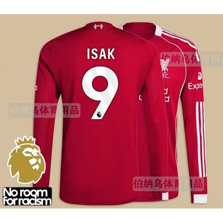25-26 Liverpool Hjemme Langermet Barn Voksen Fotballdrakt Nr. 9 Isak-XS