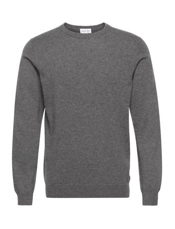 Man O-Neck Plain Neulepaita Pyöreä Kaula-aukko Harmaa Davida Cashmere