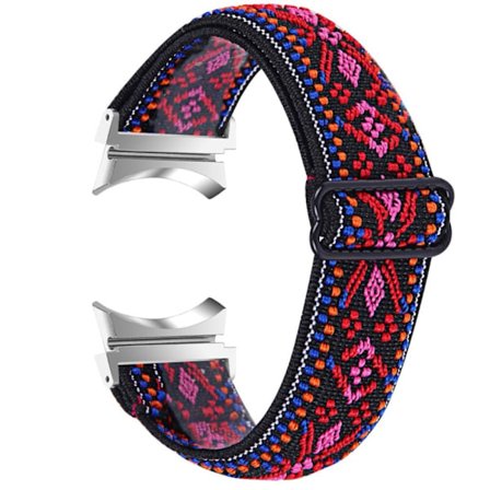 Samsung Galaxy Watch 5 / 4 klockarmband i elastisk nylon - Röd Tribal Blommönster