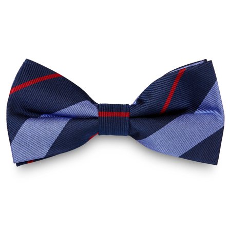 Pastel Blue & Red Stripe Navy Silk Pre-Tied Bow Tie for Men - Pre-tied bow ties
