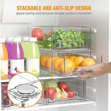 Stabelbare køleskabsskuffer, køleskabsorganisatorer til køleskabsorganisering og opbevaring, størrelse S