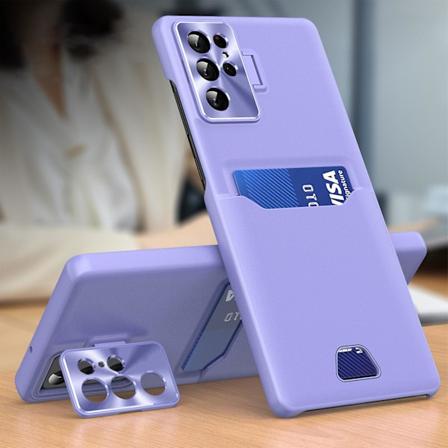 Korthållare PU Läderfodral Kompatibel Med Samsung Galaxy S23 Ultra, Med Lins Skydd Fäste Stativ