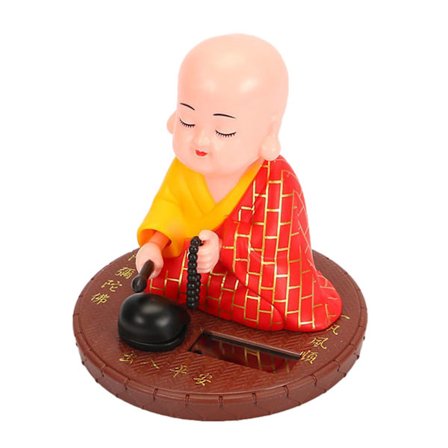 Liten munk Solar prydnad Auto nickar knackar Buddha staty Leksak för bil Instrumentbräda Hem Desktop Inredning Kinesiska nyåret Present Röd