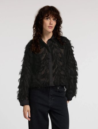 Selected Slfmyline Ls Fluffy Cropped Shirt B - Black - 34