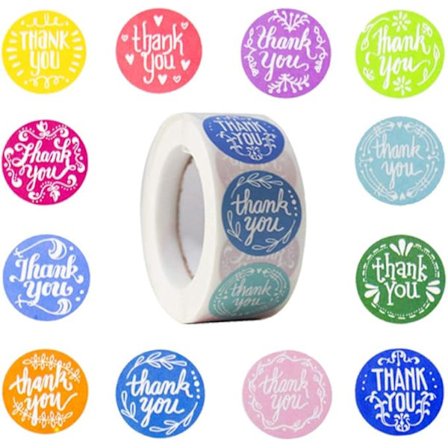 1 tum tack klistermärken - rulle med 1000 vattentäta, 12 olika mönster