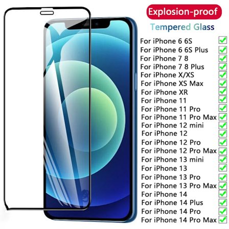 9D Fulltäckande Skyddsglas För iPhone 14 13 12 11 Pro Max Skärmskydd För iPhone 6 7 8 Plus X XS Max XR MINI Glas