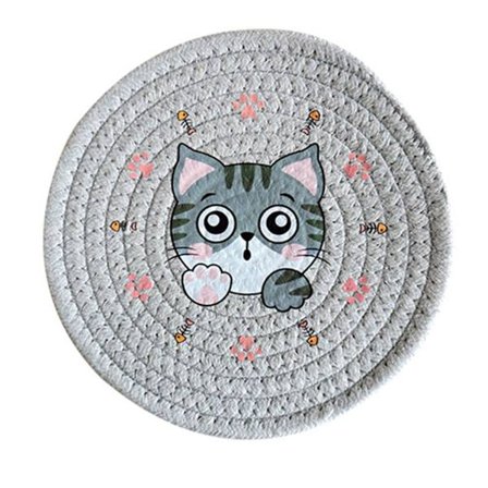 18 cm Rund Värmeisolerande Grytunderlägg Ljusgrå Kattdesign