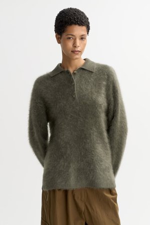 Soft Goat - Brushed polo shirt - Kashmirtröja dam - XS - Olive